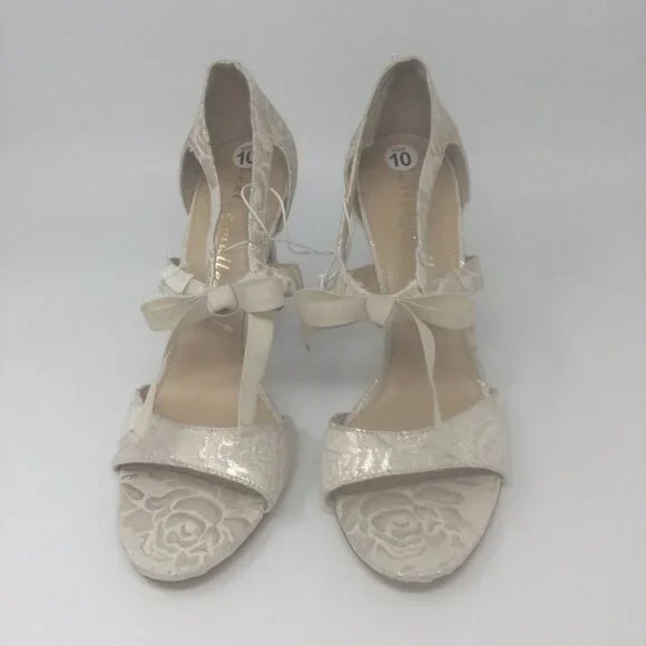 Bettye Muller Heels Open Toe Floral Cream Shoes 10